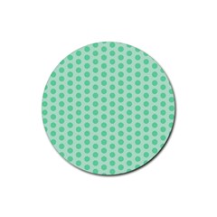 Polka Dots Mint Green, Pastel Colors, Retro, Vintage Pattern Rubber Coaster (round)  by Casemiro