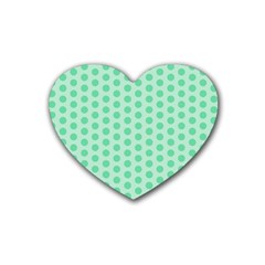 Polka Dots Mint Green, Pastel Colors, Retro, Vintage Pattern Rubber Coaster (heart)  by Casemiro