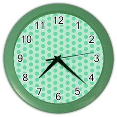 Polka Dots Mint Green, Pastel Colors, Retro, Vintage Pattern Color Wall Clock by Casemiro