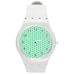 Polka Dots Mint Green, Pastel Colors, Retro, Vintage Pattern Round Plastic Sport Watch (m) by Casemiro