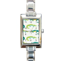 Cute cartoon alligator kids seamless pattern with green nahd drawn crocodiles Rectangle Italian Charm Watch