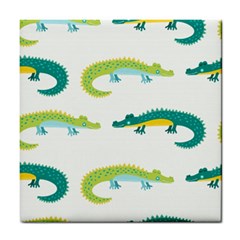 Cute cartoon alligator kids seamless pattern with green nahd drawn crocodiles Tile Coaster