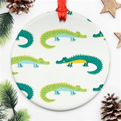 Cute Cartoon Alligator Kids Seamless Pattern With Green Nahd Drawn Crocodiles Ornament (round) by BangZart