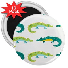 Cute cartoon alligator kids seamless pattern with green nahd drawn crocodiles 3  Magnets (10 pack) 