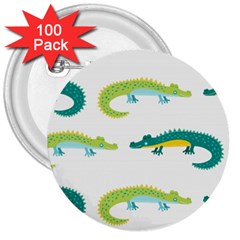 Cute cartoon alligator kids seamless pattern with green nahd drawn crocodiles 3  Buttons (100 pack) 