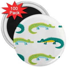 Cute cartoon alligator kids seamless pattern with green nahd drawn crocodiles 3  Magnets (100 pack)