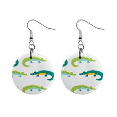 Cute cartoon alligator kids seamless pattern with green nahd drawn crocodiles Mini Button Earrings