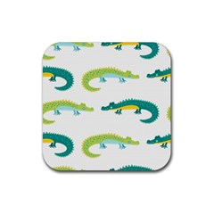 Cute Cartoon Alligator Kids Seamless Pattern With Green Nahd Drawn Crocodiles Rubber Coaster (square)  by BangZart