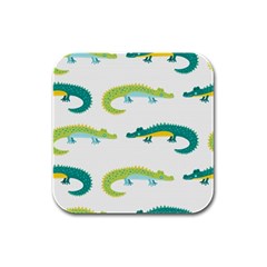 Cute Cartoon Alligator Kids Seamless Pattern With Green Nahd Drawn Crocodiles Rubber Square Coaster (4 Pack)  by BangZart