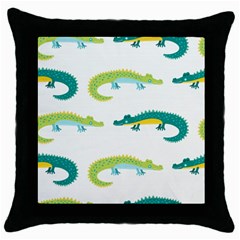 Cute Cartoon Alligator Kids Seamless Pattern With Green Nahd Drawn Crocodiles Throw Pillow Case (black) by BangZart