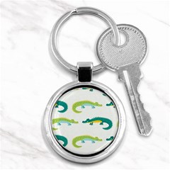 Cute cartoon alligator kids seamless pattern with green nahd drawn crocodiles Key Chain (Round)