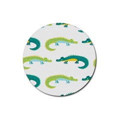 Cute Cartoon Alligator Kids Seamless Pattern With Green Nahd Drawn Crocodiles Rubber Round Coaster (4 Pack)  by BangZart