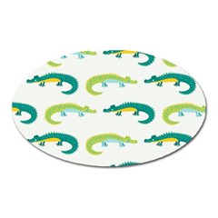 Cute cartoon alligator kids seamless pattern with green nahd drawn crocodiles Oval Magnet