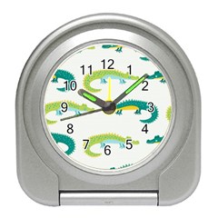 Cute cartoon alligator kids seamless pattern with green nahd drawn crocodiles Travel Alarm Clock