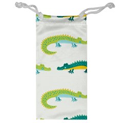 Cute cartoon alligator kids seamless pattern with green nahd drawn crocodiles Jewelry Bag