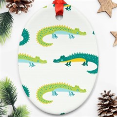 Cute Cartoon Alligator Kids Seamless Pattern With Green Nahd Drawn Crocodiles Oval Ornament (two Sides) by BangZart