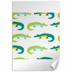 Cute cartoon alligator kids seamless pattern with green nahd drawn crocodiles Canvas 12  x 18 