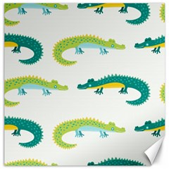 Cute cartoon alligator kids seamless pattern with green nahd drawn crocodiles Canvas 16  x 16 