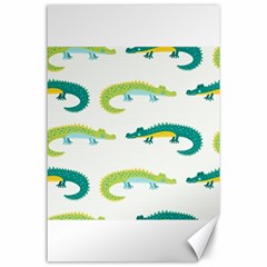 Cute cartoon alligator kids seamless pattern with green nahd drawn crocodiles Canvas 24  x 36 