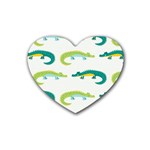 Cute cartoon alligator kids seamless pattern with green nahd drawn crocodiles Rubber Coaster (Heart)  Front