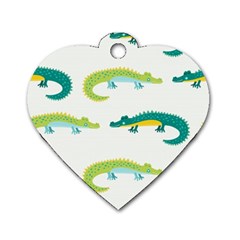 Cute cartoon alligator kids seamless pattern with green nahd drawn crocodiles Dog Tag Heart (Two Sides)