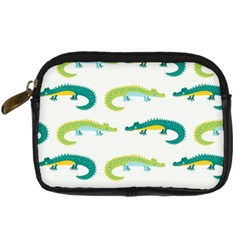 Cute cartoon alligator kids seamless pattern with green nahd drawn crocodiles Digital Camera Leather Case