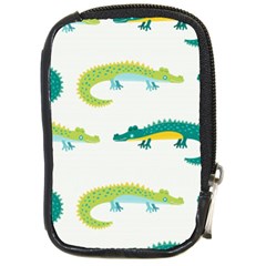 Cute cartoon alligator kids seamless pattern with green nahd drawn crocodiles Compact Camera Leather Case