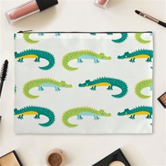 Cute cartoon alligator kids seamless pattern with green nahd drawn crocodiles Cosmetic Bag (XL)