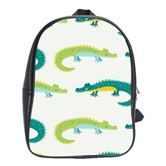 Cute cartoon alligator kids seamless pattern with green nahd drawn crocodiles School Bag (Large)