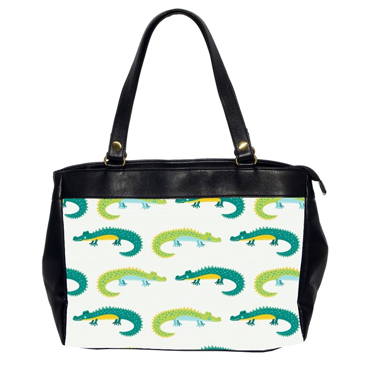 Cute cartoon alligator kids seamless pattern with green nahd drawn crocodiles Oversize Office Handbag (2 Sides)