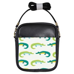 Cute Cartoon Alligator Kids Seamless Pattern With Green Nahd Drawn Crocodiles Girls Sling Bag by BangZart