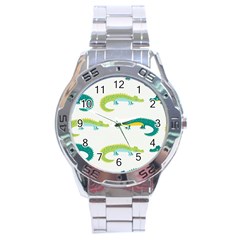 Cute Cartoon Alligator Kids Seamless Pattern With Green Nahd Drawn Crocodiles Stainless Steel Analogue Watch by BangZart