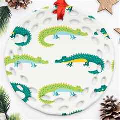 Cute Cartoon Alligator Kids Seamless Pattern With Green Nahd Drawn Crocodiles Ornament (round Filigree) by BangZart