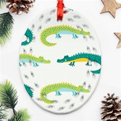 Cute cartoon alligator kids seamless pattern with green nahd drawn crocodiles Ornament (Oval Filigree)