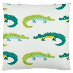 Cute cartoon alligator kids seamless pattern with green nahd drawn crocodiles Large Cushion Case (Two Sides)