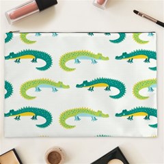 Cute cartoon alligator kids seamless pattern with green nahd drawn crocodiles Cosmetic Bag (XXL)