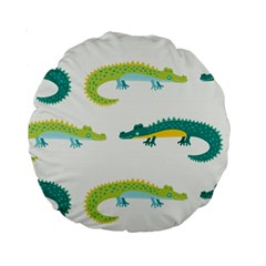 Cute cartoon alligator kids seamless pattern with green nahd drawn crocodiles Standard 15  Premium Round Cushions