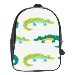 Cute cartoon alligator kids seamless pattern with green nahd drawn crocodiles School Bag (XL)