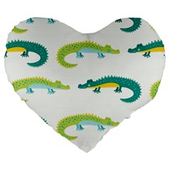 Cute cartoon alligator kids seamless pattern with green nahd drawn crocodiles Large 19  Premium Heart Shape Cushions