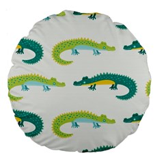 Cute cartoon alligator kids seamless pattern with green nahd drawn crocodiles Large 18  Premium Flano Round Cushions