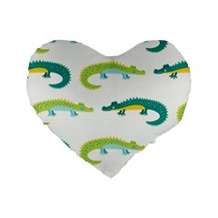 Cute cartoon alligator kids seamless pattern with green nahd drawn crocodiles Standard 16  Premium Flano Heart Shape Cushions