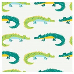 Cute cartoon alligator kids seamless pattern with green nahd drawn crocodiles Wooden Puzzle Square