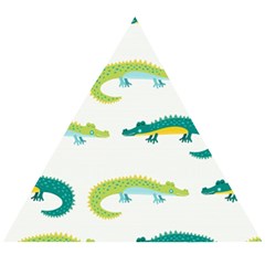 Cute cartoon alligator kids seamless pattern with green nahd drawn crocodiles Wooden Puzzle Triangle