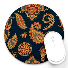 Bright Seamless Pattern With Paisley Mehndi Elements Hand Drawn Wallpaper With Floral Traditional  Round Mousepads by BangZart