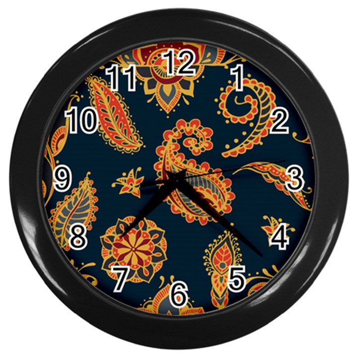 Bright seamless pattern with paisley mehndi elements hand drawn wallpaper with floral traditional  Wall Clock (Black)