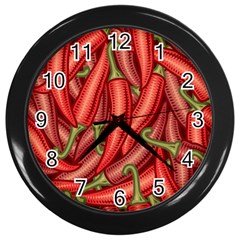 Seamless Chili Pepper Pattern Wall Clock (black) by BangZart