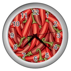 Seamless Chili Pepper Pattern Wall Clock (silver) by BangZart