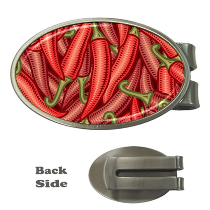 Seamless chili pepper pattern Money Clips (Oval) 