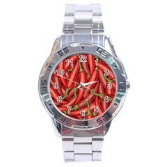 Seamless Chili Pepper Pattern Stainless Steel Analogue Watch by BangZart