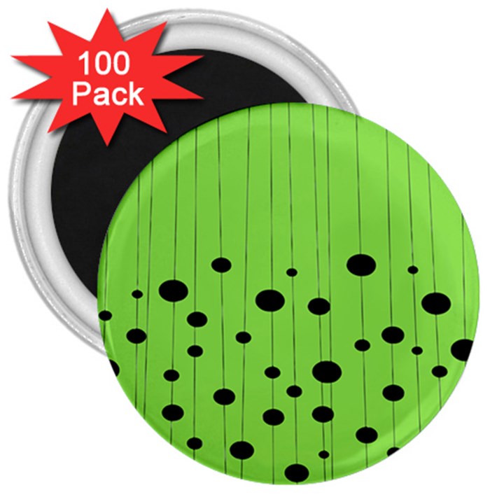 Bubbles at Strings Lemon Green and black, geometrical pattern 3  Magnets (100 pack)